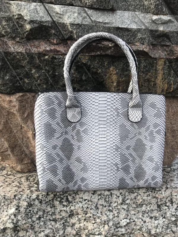 Somone Grey White Snake Embossed Handbag